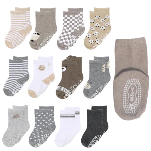 The Peanutshell Soothing Neutrals Grip Socks 12pk, Cotton Baby Socks