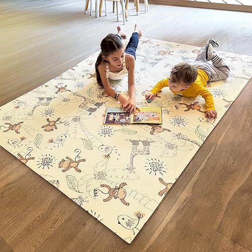 Miotetto Foldable Baby Play Mat – 78"x59" Non-Toxic, Reversible, Waterproof, Portable Baby Mat for Floor, Foam mat for Easy Storage & Travel, Large playmat for Kids, Floor mat for Any Playroom