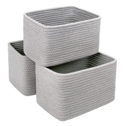 Latitude Run® Small Cotton Rope Storage Basket Set Of 3 - 11"X7"X7" Perfect Woven Baskets For Storage, Ideal Storage Baskets For Organizing Toys, Towels, And More - Versatile Baskets For Shelves And Home Decor & Reviews | Wayfair