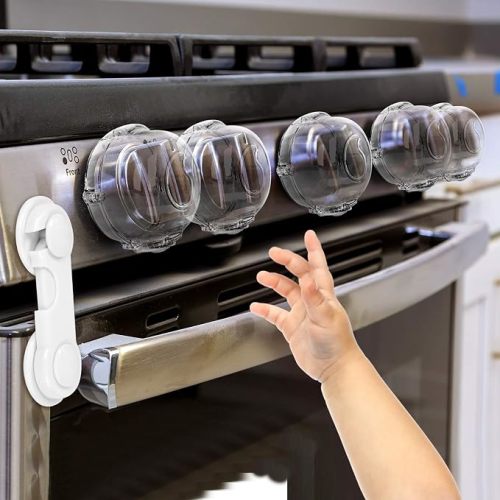 Stove Knob Safety Covers (5 + 1 Pack), Oven Lock Child Safety, Clear View