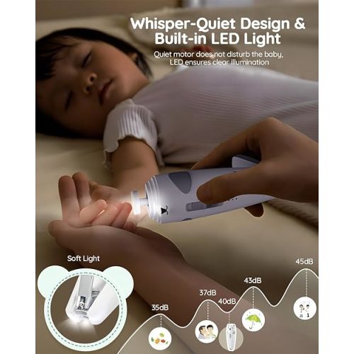 Lilian&Gema Baby Rechargeable Nail Trimmer Electric Set, Dual Auto Light Baby Nail Care Kit, Portable Newborn Nursery Health Care Set for Infant Toddlers Boy Girl