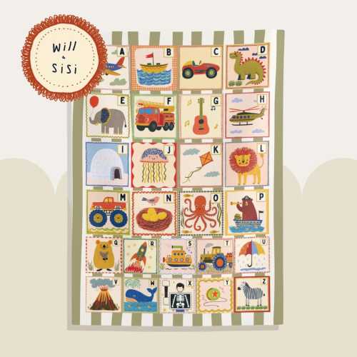 Alphabet Wall Banner Kids Room Decor Educational Nursery Toddler Learning Poster ABC Playroom Fabric Hanging Printed Shipped | 01