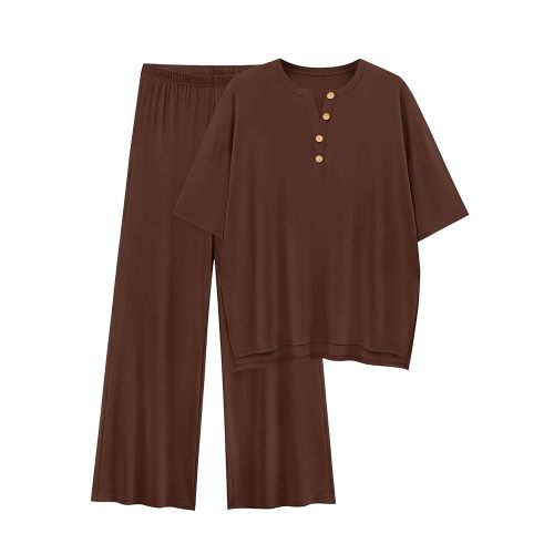 PRETTYGARDEN 2 Piece Lounge Sets for Women Summer 2025 Short Sleeve Tops Wide Leg Pants Matching Travel Outfits Clothing