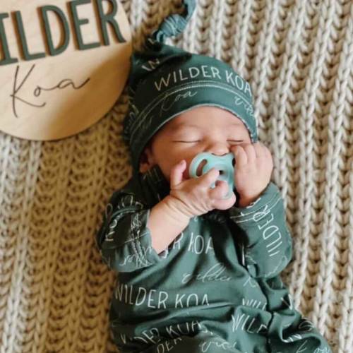 Solid Emerald Personalized Newborn Baby Knot Gown