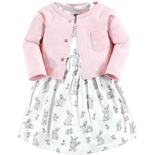 Hudson Baby Infant and Toddler Girls Cotton Dress and Cardigan Set