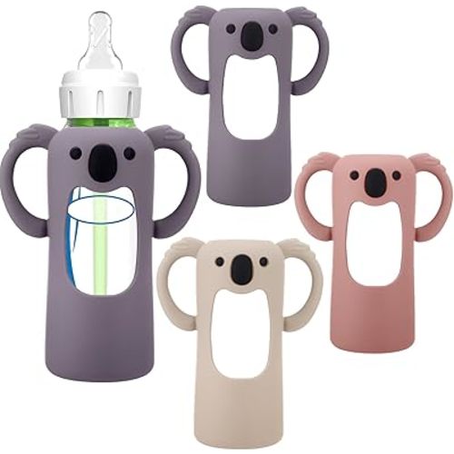 BUSOHA 3 Pack Koalas Silicone Sleeves for Dr. Brown's Glass Baby Bottles - Drop Protection Baby Bottle Sleeves Compatible with Dr Brown Newborn Glass Bottles with Silicone Handles,8 oz