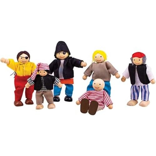 Bigjigs Toys Heritage Playset Wooden Pirate Figures - 6 Pirate Wooden Dolls, Quality Pirate Ship Accessories, Unique Pirate Ship Toys for Kids, Dolls House People