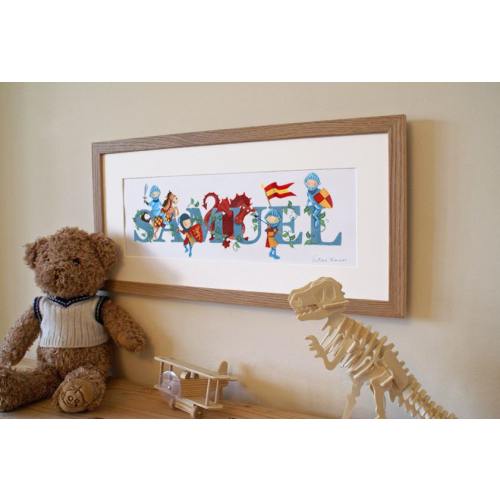 Knights name illustration print children kids new baby shower gift nursery decor wall art personalised dragon bedroom wall frame painting