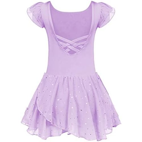 Arshiner Girls Ruffle Sleeve Ballet Dance Dress Tutu Skirted Leotard
