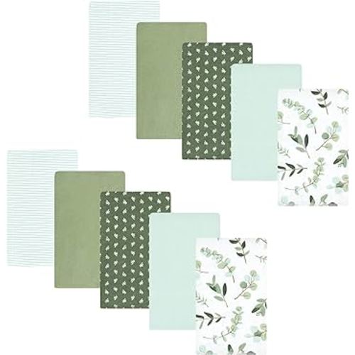 Hudson Baby Unisex Baby Cotton Flannel Burp Cloths, Eucalyptus 10-Pack, One Size