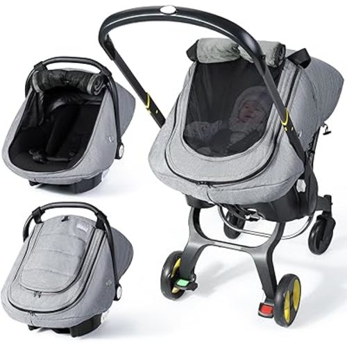 Winter Baby Car Seat Cover, Universal Carseat Cover for Babies with Breathable Mesh Window, Infant Car Seat Covers to Keep Warm, Carseat Waterproof Canopy for Newborn Boy Girl, Light Gray