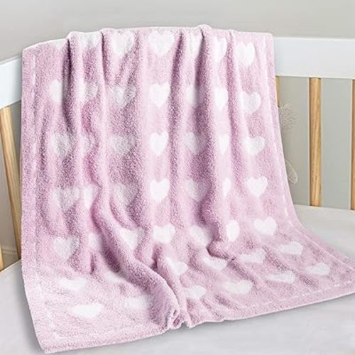 Kid Nation Baby Blankets Double-Sided Heart Blanket 40"X 30" Soft Plush Prism Pink