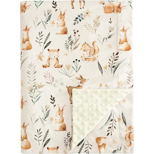 PHF Minky Baby Blanket for Boys with Double Layer, with Soothing Dotted Backing, Soft and Lightweight Reversible Receiving Blanket for Newborns, Infants, Babies, 40x50 Inches, Woodland&Forest