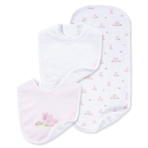 Little Me Clothes for Baby Boys’ and Girls’ 2 Bibs and 1 Burp Cloth Set, Soft Cotton Feeding Essentials with Velcro Closures