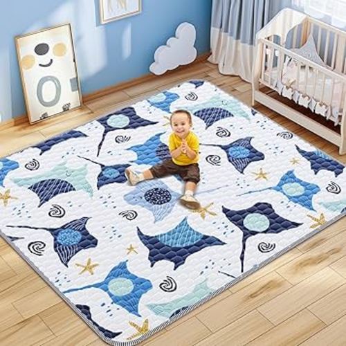 Baby Play Mat 71x79inch - Thick One-Piece Crawling Mats with Non-Slip Pattern - Large Baby Cushioned for Playpen - Soft Floor Padded for Babies Toddlers - Foldable Machine Washable Playmats