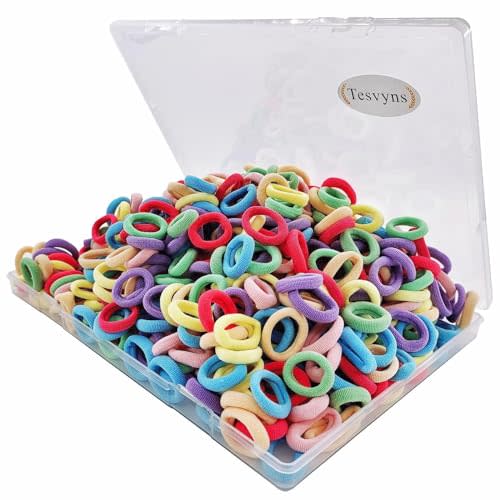 200 Pcs Tesvyns Baby Hair Ties Set - Ultra Soft Cotton Seamless Hair Bands for Toddler Girls & Kids, Multicolor Ponytail Holders with Reusable Storage Case