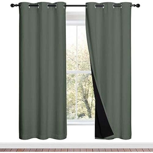 NICETOWN 100% Blackout Window Curtain Panels, Full Light Blocking Drapes with Black Liner for Nursery, 72-inch Drop Thermal Insulated Draperies (Dark Mallard, 2 Pieces, 42-inch Wide Per Panel)