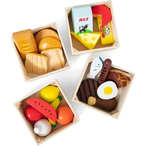 Melissa & Doug Food Groups - 21 Hand-Painted Wooden Pieces and 4 Crates