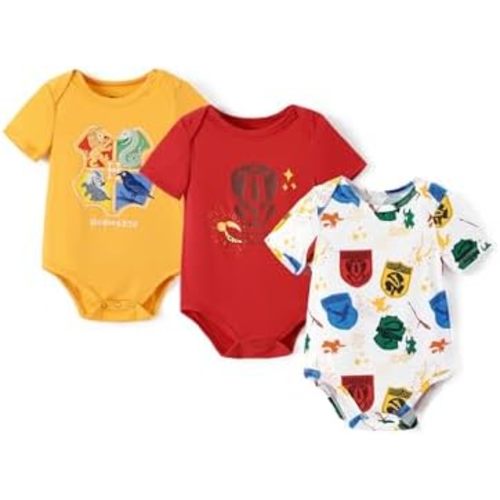 PATPAT Harry Potter Superman Baby Clothes with Bamboo Viscose Hedwig Owl Short Sleeves 3-Packs Bodysuit for Infant 0-18M