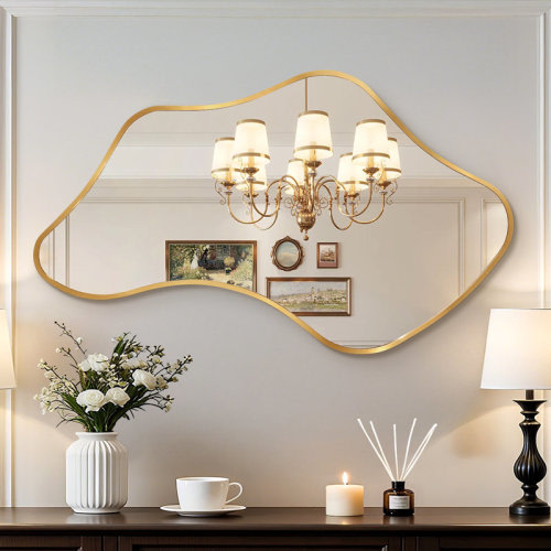 Wrought Studio™ Irregular Metal Wall Mirror Asymmetrical Accent Mirror for Bathroom | Wayfair