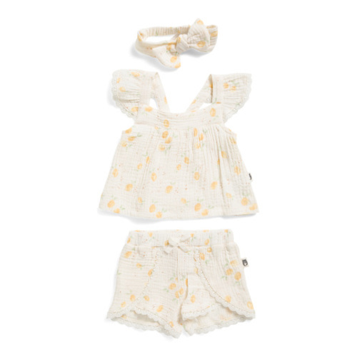 Newborn Girls 3pc Gauze Texture Top And Matching Shorts Set | Baby | Marshalls