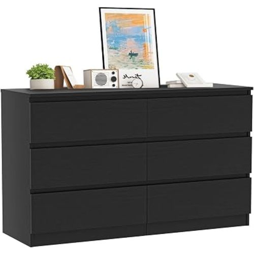 VERYKE Black 6 Drawer Dresser for Bedroom,Chest of Drawers with No-Handle Design for Closet,Modern Wood Dresser Bedroom Storage Furniture