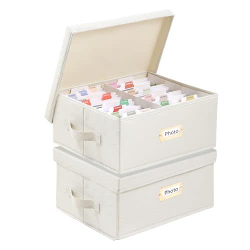 Aokeyee 2PC Photo Storage Box - Photo Organizer Box for 4x6 Pictures, Photo Boxes with Dividers & Labels, Holds 3400+ Photos