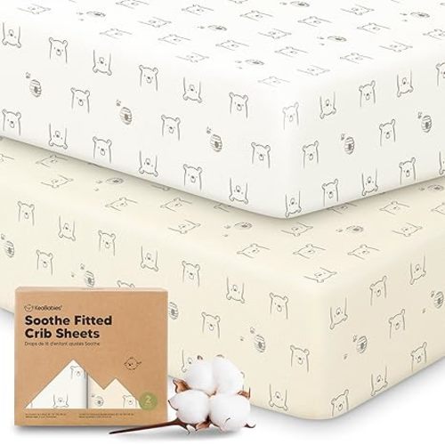 KeaBabies 2-Pack Organic Crib Sheets for Boys, Girls - 52x28 Fitted Crib Mattress Sheet Neutral, Breathable Jersey Cotton Cover for Baby Bed, Toddler Mattress, Soft & Cute Prints (Bumble Bear)