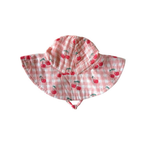 Gingham Cherries / Muslin Wide Brim Sunhat
