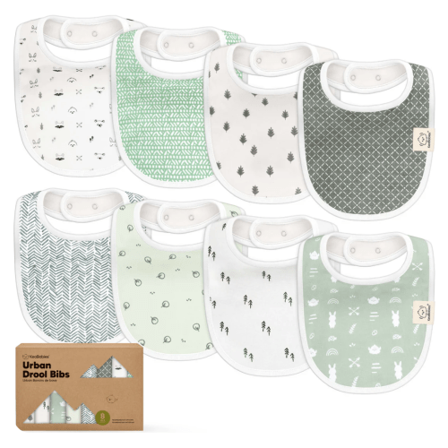 8-Pack Urban Drool Bibs - Nordic green color/pattern