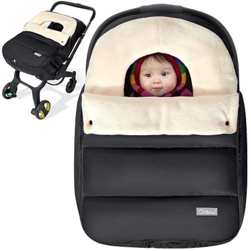 Orzbow Baby Winter Car Seat Cover, Coral Fleece, Universal Fit, Black | Waterproof Carseat Cover with Adjustable Collar for Infant Boys Girls, Zipper Design, Warm Detachable and Machine Washable
