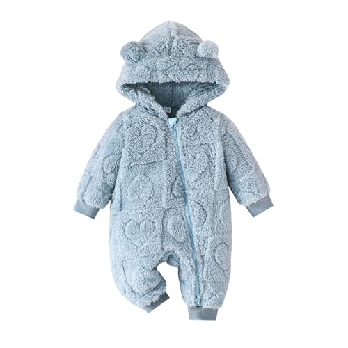 Infant Newborn Baby Girl Clothes Solid Zipper Fleece Romper Long Sleeve Hooded Toddler Fall Winter Warm Jumpsuits