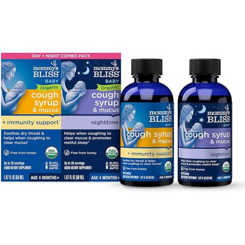 Mommy's Bliss Baby Organic Cough Syrup, Elderberry, Day & Night, 3.34 Oz