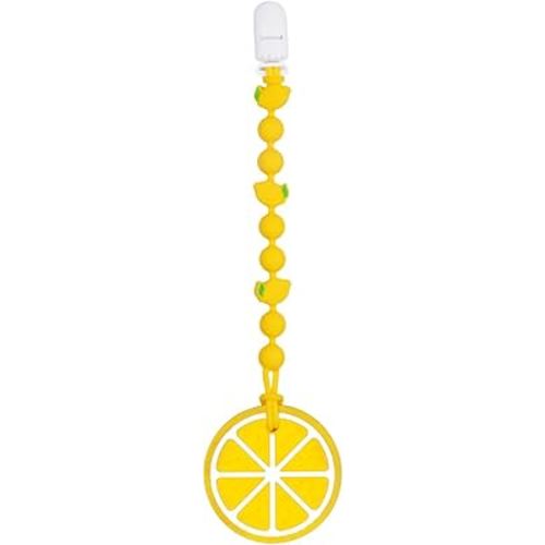 Cute Animal Baby Food Grade Silicone Teether Toy with One Piece Design Pacifier Clip Holder,Teething Pain Relief Toys Gift Set for 3 Months+ Boys and Girls,Freezer Safe,BPA Free (Lemon)