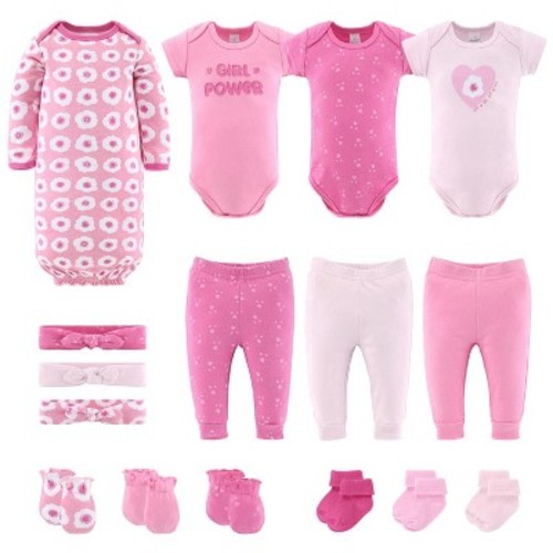 The Peanutshell Layette Gift Set for Baby Girls, Pretty Pink, 16 Essential Pieces, 3-6 Months, Pink