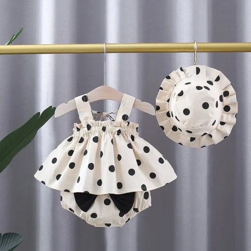 Baby Dot Camisole Bowknot Shorts with Hat