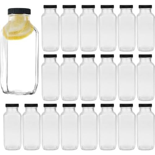Vintage Water Bottles,Glass Drinking Bottles 16oz,Square Beverage 500ml With Lids For Kombucha,Tea,Glass Homemade Drinks,Travel Reusable Milk Juiceing 20Pack