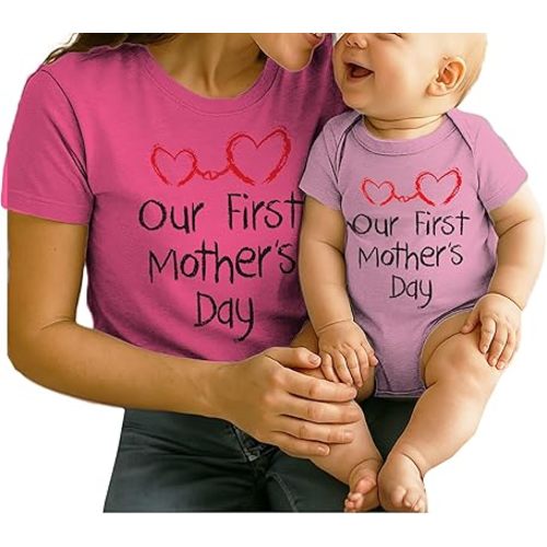 Tstars Our First Mothers Day Baby Outfit Matching Gifts - Mommy and Me Matching Outfits - First Time Mommy Mothers Day Gift
