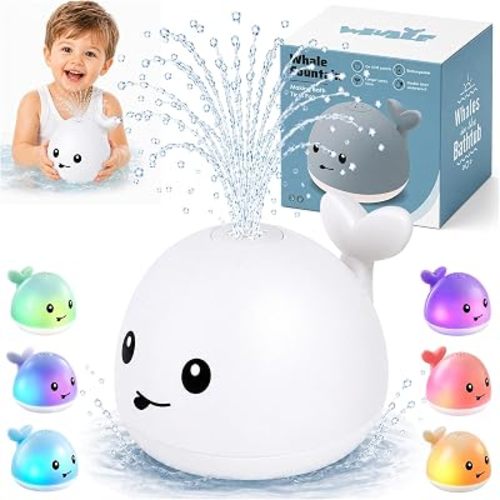 Gigilli Light Up Whale Bath Toy Sprinkler, Bath Toys for Kids Age 1-3 White