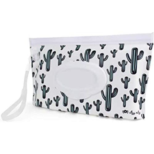 Itzy Ritzy Travel Wipes Case - Reusable Wipe Pouch – Take & Travel Pouch Holds Up To 30 Wet Wipes, Includes Silicone Wristlet Strap, Cactus
