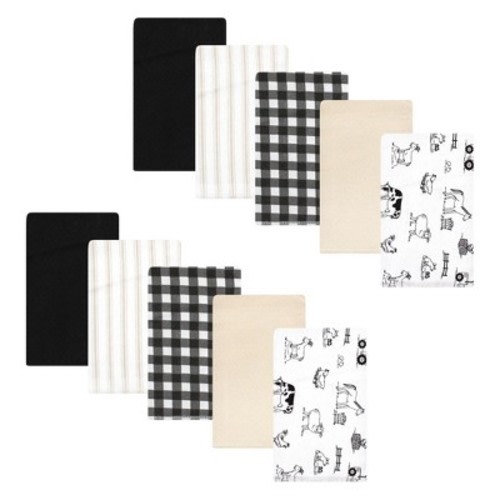 Hudson Baby Infant Baby Cotton Poly Flannel Burp Cloths, Neutral Farm, One Size