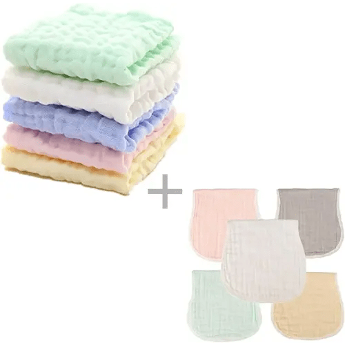 MUKIN Baby Washcloths(5Pack) and Baby Burp Cloths(5Pack)