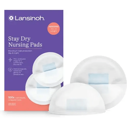 Lansinoh Stay Dry Disposable Nursing Pads, 100 Count | Soft, Super Absorbent, Breast Pads, Breastfeeding Essentials for Moms