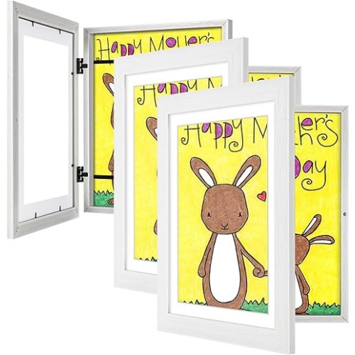 3-Pack White Kids Art Frames - 10x12.5 with Mat, 8.5x11 Without Mat, Changeable Front Opening, Holds Drawings, Crafts, Artwork
