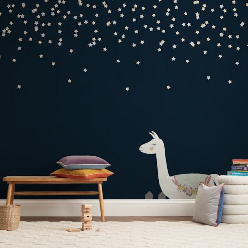 Llama at Night Children's Wall Mural by Juliana Zimmermann