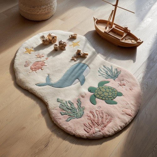 Ocean Theme Kids Rug | Sea Animal Nursery Carpet | Whale Turtle Play Mat | Handmade Tufted Wool Rug | Coastal Baby Room Decor | Montessori - Etsy