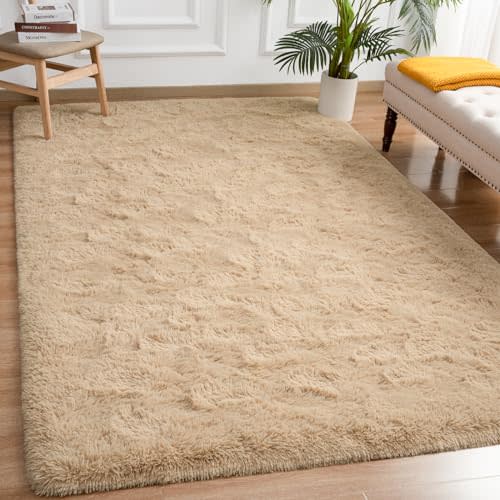 Andecor Soft Fluffy Bedroom Rugs, 4 x 6 Feet Indoor Shaggy Plush Area Rug for Boys Girls Kids Baby College Dorm Living Room Home Decor Floor Carpet, Camel