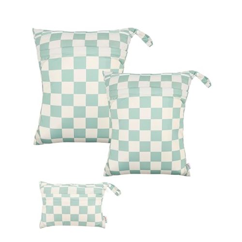 ALVABABY 3 pcs Cloth Diaper Wet Dry Bags Waterproof Reusable with Two Zippered Pockets Travel Beach Pool Daycare Soiled Baby Items Yoga Gym Bag for Swimsuits or Wet Clothes Small Medium Large 3L-SML16