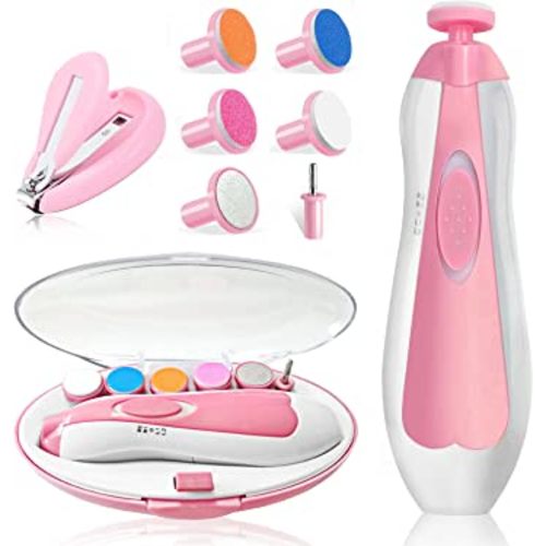 Baby Nail Trimmer Electric,Safe Baby Nail Manicure Set with Nail Clippers,Toes Fingernails Care Trim Polish Grooming Kit for Newborn Toddler Kids Adult,Grinding Heads & LED Light