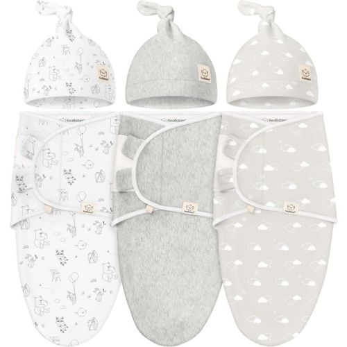 KeaBabies 3-Pack Organic Swaddle Sleep Sacks Baby with Newborn Beanies, Premies Swaddles Wrap 0-3 Months, Ergonomic Wearable Blanket